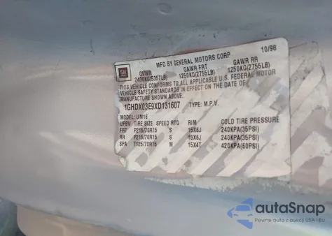 1999 Oldsmobile Silhouette Gls из США, поврежденный, VIN 1GHDX03E9XD131607